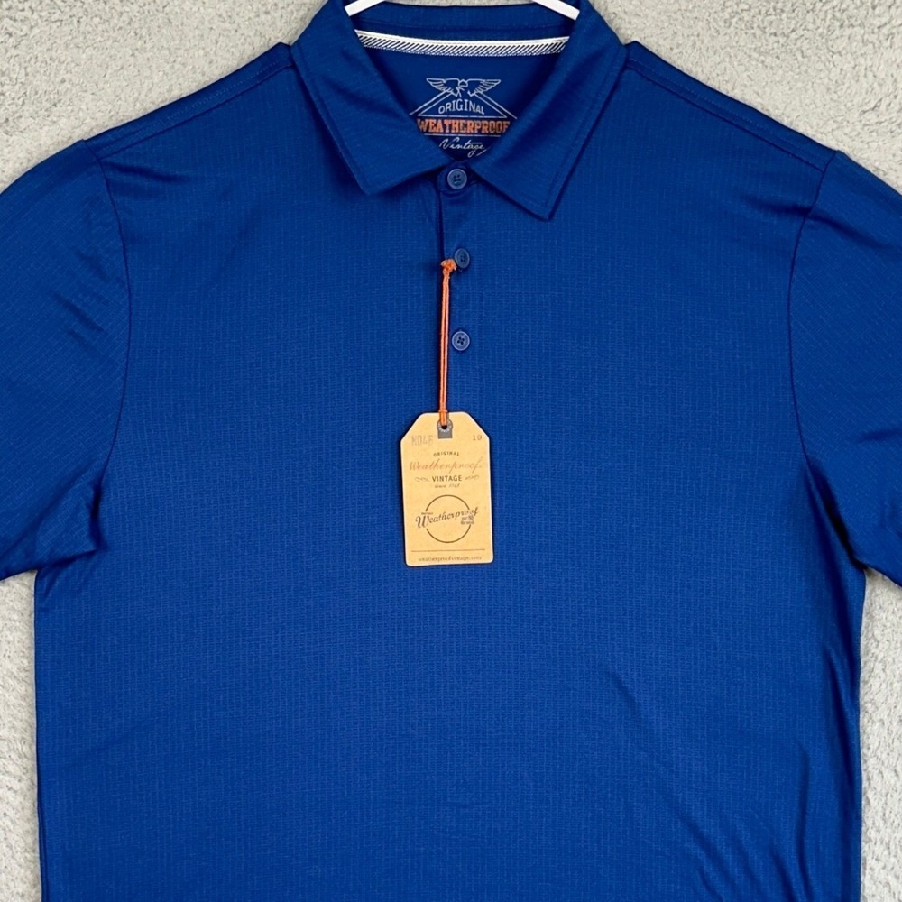 NEW Weatherproof Vintage Polo Shirt Mens Large Royal Blue Golf Performance Rugby